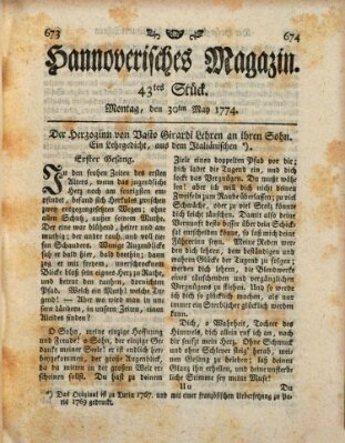 Hannoverisches Magazin (Hannoversche Anzeigen) Montag 30. Mai 1774