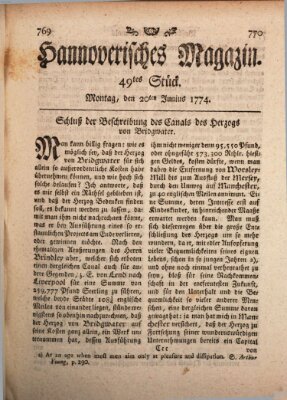 Hannoverisches Magazin (Hannoversche Anzeigen) Montag 20. Juni 1774