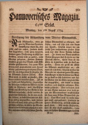 Hannoverisches Magazin (Hannoversche Anzeigen) Montag 1. August 1774