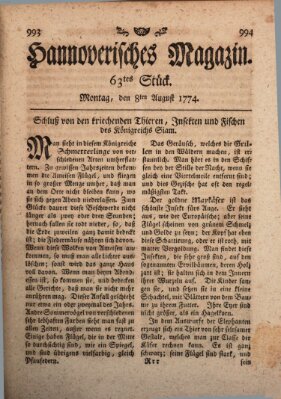 Hannoverisches Magazin (Hannoversche Anzeigen) Montag 8. August 1774