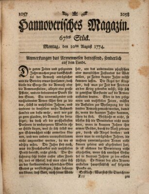 Hannoverisches Magazin (Hannoversche Anzeigen) Montag 22. August 1774