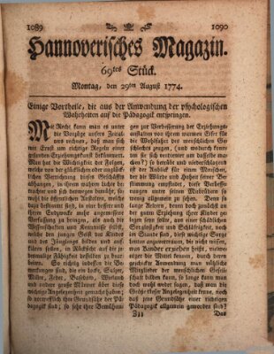 Hannoverisches Magazin (Hannoversche Anzeigen) Montag 29. August 1774