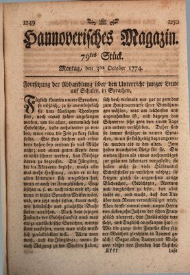 Hannoverisches Magazin (Hannoversche Anzeigen) Montag 3. Oktober 1774