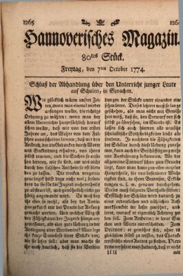 Hannoverisches Magazin (Hannoversche Anzeigen) Freitag 7. Oktober 1774