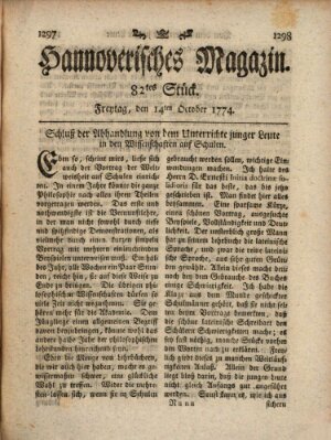 Hannoverisches Magazin (Hannoversche Anzeigen) Freitag 14. Oktober 1774