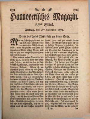 Hannoverisches Magazin (Hannoversche Anzeigen) Freitag 4. November 1774