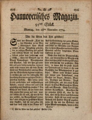 Hannoverisches Magazin (Hannoversche Anzeigen) Montag 28. November 1774