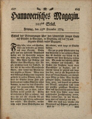 Hannoverisches Magazin (Hannoversche Anzeigen) Freitag 23. Dezember 1774