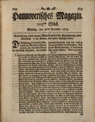 Hannoverisches Magazin (Hannoversche Anzeigen) Montag 26. Dezember 1774