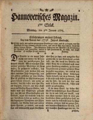 Hannoverisches Magazin (Hannoversche Anzeigen) Montag 2. Januar 1775