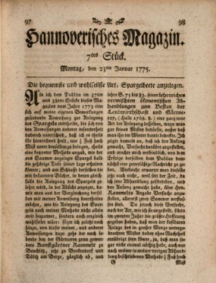 Hannoverisches Magazin (Hannoversche Anzeigen) Montag 23. Januar 1775