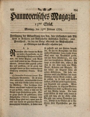 Hannoverisches Magazin (Hannoversche Anzeigen) Montag 13. Februar 1775