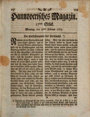 Hannoverisches Magazin (Hannoversche Anzeigen) Montag 27. Februar 1775