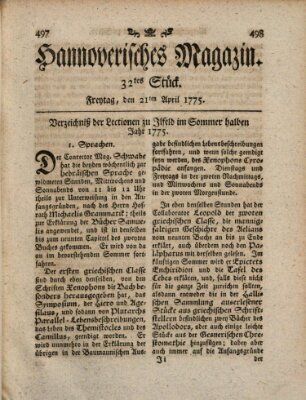 Hannoverisches Magazin (Hannoversche Anzeigen) Freitag 21. April 1775