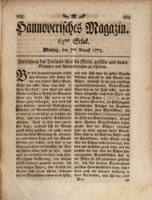 Hannoverisches Magazin (Hannoversche Anzeigen) Montag 7. August 1775