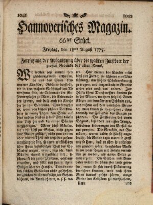 Hannoverisches Magazin (Hannoversche Anzeigen) Freitag 18. August 1775