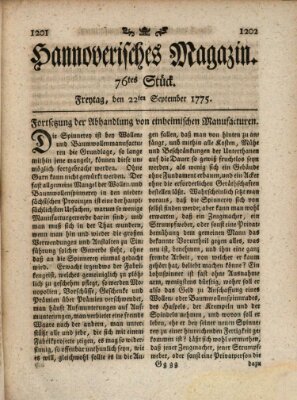 Hannoverisches Magazin (Hannoversche Anzeigen) Freitag 22. September 1775