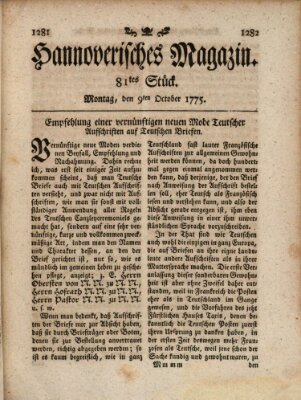 Hannoverisches Magazin (Hannoversche Anzeigen) Montag 9. Oktober 1775