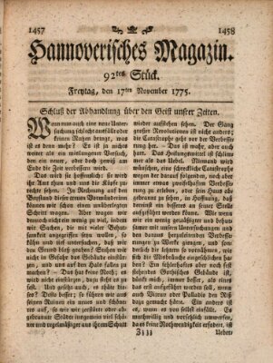 Hannoverisches Magazin (Hannoversche Anzeigen) Freitag 17. November 1775