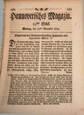 Hannoverisches Magazin (Hannoversche Anzeigen) Montag 20. November 1775