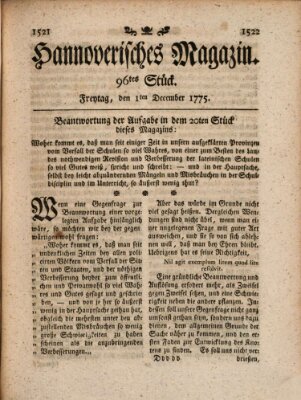 Hannoverisches Magazin (Hannoversche Anzeigen) Freitag 1. Dezember 1775