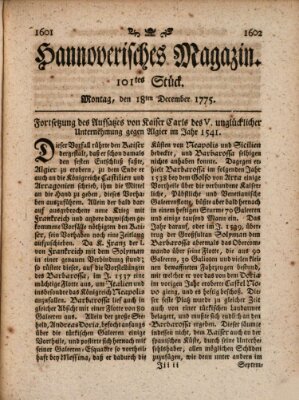 Hannoverisches Magazin (Hannoversche Anzeigen) Montag 18. Dezember 1775