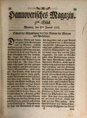 Hannoverisches Magazin (Hannoversche Anzeigen) Montag 8. Januar 1776