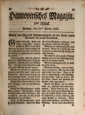 Hannoverisches Magazin (Hannoversche Anzeigen) Freitag 19. Januar 1776