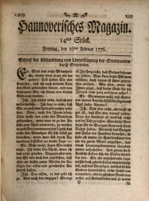 Hannoverisches Magazin (Hannoversche Anzeigen) Freitag 16. Februar 1776