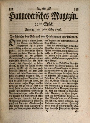 Hannoverisches Magazin (Hannoversche Anzeigen) Freitag 15. März 1776