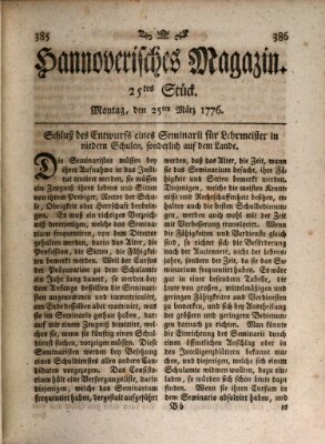 Hannoverisches Magazin (Hannoversche Anzeigen) Montag 25. März 1776