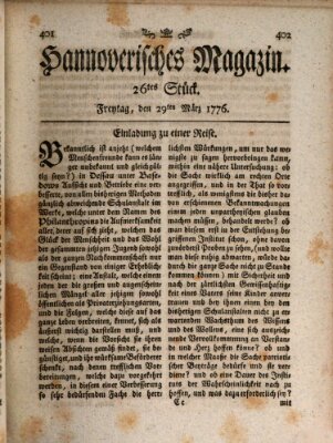 Hannoverisches Magazin (Hannoversche Anzeigen) Freitag 29. März 1776