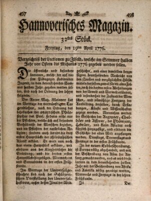 Hannoverisches Magazin (Hannoversche Anzeigen) Freitag 19. April 1776