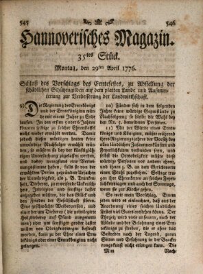 Hannoverisches Magazin (Hannoversche Anzeigen) Montag 29. April 1776