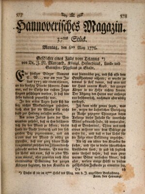 Hannoverisches Magazin (Hannoversche Anzeigen) Montag 6. Mai 1776