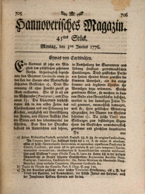 Hannoverisches Magazin (Hannoversche Anzeigen) Montag 3. Juni 1776