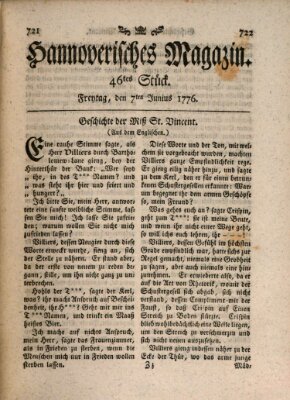 Hannoverisches Magazin (Hannoversche Anzeigen) Freitag 7. Juni 1776