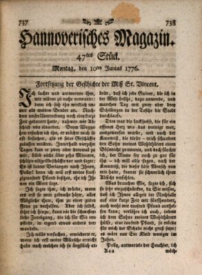 Hannoverisches Magazin (Hannoversche Anzeigen) Montag 10. Juni 1776