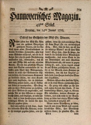 Hannoverisches Magazin (Hannoversche Anzeigen) Freitag 14. Juni 1776