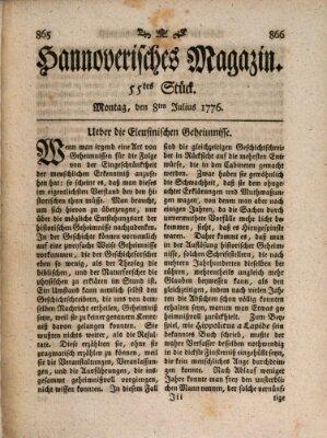 Hannoverisches Magazin (Hannoversche Anzeigen) Montag 8. Juli 1776