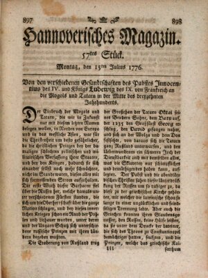 Hannoverisches Magazin (Hannoversche Anzeigen) Montag 15. Juli 1776