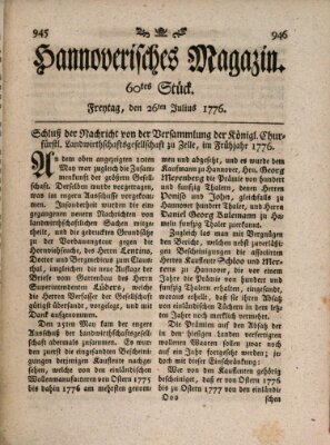 Hannoverisches Magazin (Hannoversche Anzeigen) Freitag 26. Juli 1776