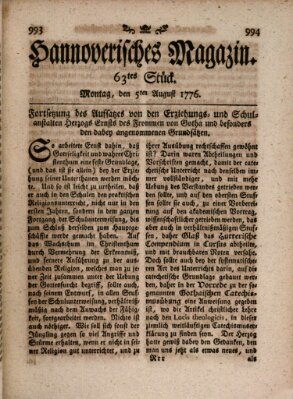 Hannoverisches Magazin (Hannoversche Anzeigen) Montag 5. August 1776