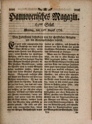 Hannoverisches Magazin (Hannoversche Anzeigen) Montag 12. August 1776