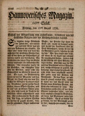 Hannoverisches Magazin (Hannoversche Anzeigen) Freitag 16. August 1776