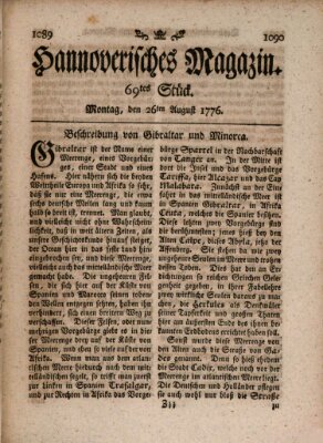 Hannoverisches Magazin (Hannoversche Anzeigen) Montag 26. August 1776