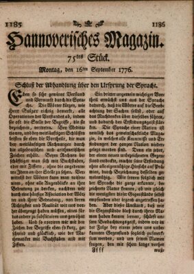 Hannoverisches Magazin (Hannoversche Anzeigen) Montag 16. September 1776