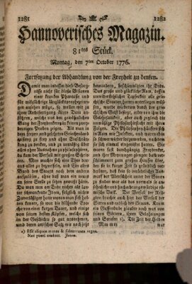 Hannoverisches Magazin (Hannoversche Anzeigen) Montag 7. Oktober 1776