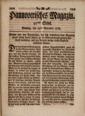 Hannoverisches Magazin (Hannoversche Anzeigen) Montag 25. November 1776