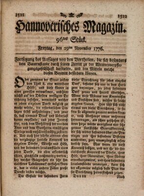 Hannoverisches Magazin (Hannoversche Anzeigen) Freitag 29. November 1776